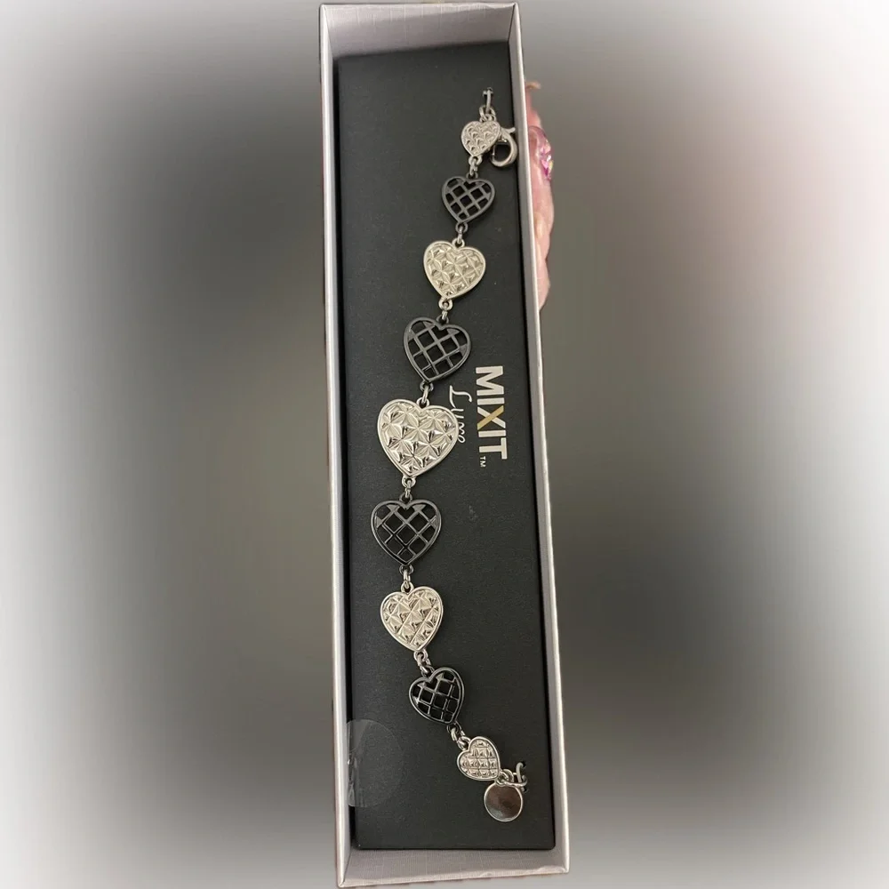 MIXIT Heart Bracelet Silver and Gunmetal Black NEW.